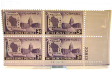 Block 4 New Vintage 1948 Wisconsin Forward 1848 Centennial U.S. 3¢ Postage Stamp picture