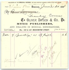 1888 Oliver Ditson & Co. Music Publishers Billhead picture