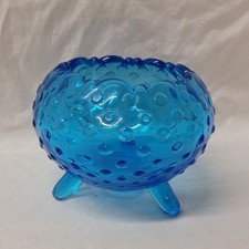 Footed Hobnail Blue Glass Bud Vase Vintage picture