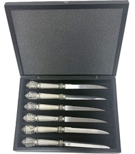 Rare Godinger Silver Plated Plume Steak Knives 6pc Set  *PRICE REDUCED 09-03-26* picture