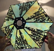 Vtg Arts And Crafts Meyda Tiffany? Forest Accents Stained Leaded Glass Lampshade picture