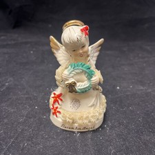 NANCO DECEMBER BIRTHDAY GIRL ANGEL POINSETTIA Wreath SPAGHETTI TRIM FIGURINE picture