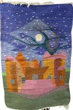 Starry Starry Night Boho Tapestry Wall Hanging 70s Hand Woven Carpet Art 28x42 picture