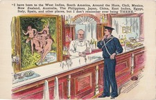 Vintage illustrated postcard -  Naive young sailor with bartender - Gay interest picture
