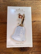 Hallmark Keepsake Ornament Notes of Joy 2009 Angel on Bell Glass Gold White picture