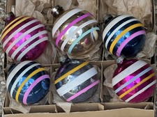 VTG Corning Shiny Brite Made In US Of A Stripes Glass Christmas Ornaments picture