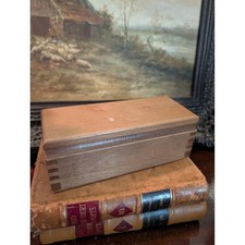 Vintage Wood Keepsake Box Finger Joint Piano Hinge 8.5x3 Rustic Storage picture