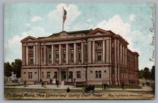 New Cumberland County Court House Car Trees Portland ME UDB 1908 Postcard TS-190 picture