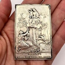 Vintage Engraved Italian Silver 800 Icon Plaque Of Holy Mary And Jesus Marked 8g picture