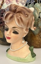RARE Vintage Enesco Elegant Headvase Ponytail Bows Teen Planter picture