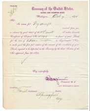 1874 US Treasury Letter ~ From Francis Spinner, US Treasurer picture