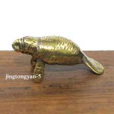 2 PACK Brass Manatee Figurine Statue Home Table Decoration Animal Figurines picture