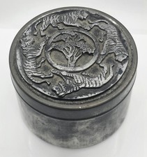 Vintage 1974 Metzke African Safari Tigers Pewter Lid Tin Trinket Box Canister picture