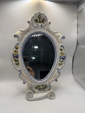 Vintage P.V. Italy Hand Painted Ceramic Vanity Table Mirror Floral Rococo 14” * picture