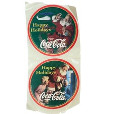 Vintage 1997 Coca-Cola Happy Holidays Santa 3in Stickers Pair Unused picture