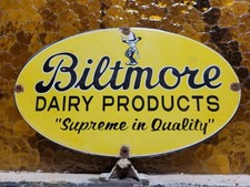 VINTAGE BILTMORE PORCELAIN SIGN ASHEVILLE NC DAIRY FARM ICE CREAM CREAMERY MILK picture
