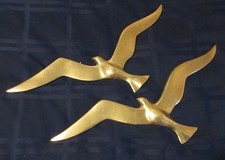 Brass MCM Flying Ocean Birds Wall Decor Hanging Set of 2 Rings on Back No Mark picture