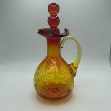 Hand Blown Amberina Crackle Glass Cruet w/Stopper picture