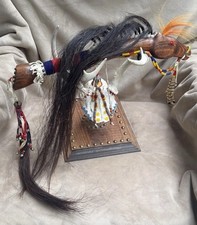 Wooden Native American/Ceremonial/Carved Horse/Beaded/horse Hair With Stand picture