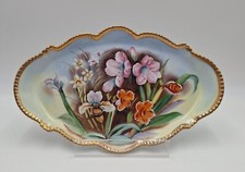 Vtg Handpainted Platter Pink Purple Orange Floral Signed Gold Trim Cottage Core picture