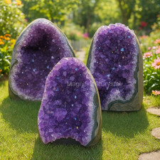 400G Raw Amethyst Natural Geode Druze Crystal Quartz Cluster Cut Base Art Decor picture