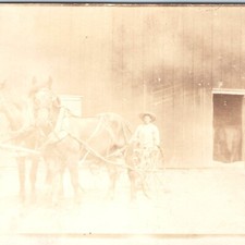 c1910s Horse Team Man Barn Farm Wagon Carriage Real Photo Postcard RPPC Vtg picture