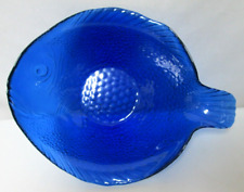 Arcoroc Vintage Glass Cobalt Blue Fish Bowl centerpiece nautical large sea life picture