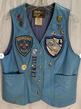 Vintage Blue Knights LEMC Oklahoma II Wolff Leather Vest Size 10 Pins Patches picture