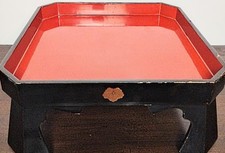 Antique Japanese Meiji Serving Tray Table Lacquer Obon Ozen Footed Red Black picture
