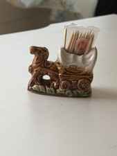 Vintage 1970s Covered Wagon Horse Toothpick Holder picture