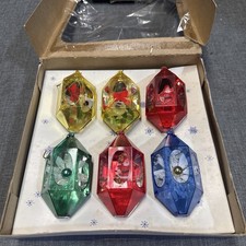 Vintage 1960's Jewel Brite Plastic Hexagon Diorama Christmas Ornaments in Box picture