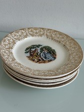 Vintage Royal Colonial Gold 22K Gold Porcelain Plate Set of 6 Courting Couple picture