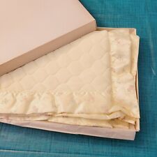 Vtg Baby Blanket Storktex Yellow Quilted  Satin Binding Original Box NEW Floral  picture