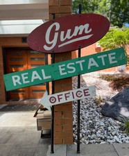 Vintage Gum Real Estate Wood Metal Sign Advertising Double Sided Modern Display picture