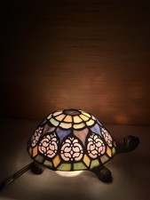 Stained Glass Tiffany Style Tortoise Turtle Light Brass Vtg Quoizel Flaws picture