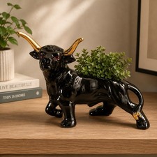 Vintage Large Black Bull Planter Atlantic Mold Ceramic Bull Statue MCM picture