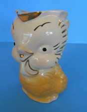 Vintage Mid-Century Figural Ceramic Bird Chick Pitcher Cream Yellow Gold Trim picture