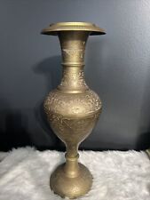 VTG Vase large brass Vintage 20” Etched Floral Design-From India preowned 20in picture
