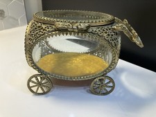Antique French Style Ormolu & Beveled Glass Carriage Jewelry Box  circa 1980 picture