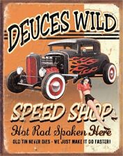 Deuces Wild Speed Shop Pin Up Tin Metal Sign Man Cave Garage Bar Decor 12.5 x 16 picture