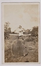 RPPC PRETTY GIRL HUGE TREE LOG FARM HAYSTACK EARLY 1900's REAL PHOTO POSTCARD picture