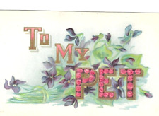 Valentine TO MY PET Gold Trim Purple Flowers Embossed  pc2088 picture