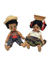 Vintage 1963 Handcrafted Costa Rica Plush Dolls Boy Girl 11