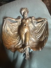 Antique Art Nouveau Brass Ash Tray Trinket Coin Dish 1920s/30s Lady in Dress picture