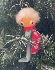 Vintage 1960s Flocked Pixie Ladybug Christmas Ornament JAPAN MCM Green Red picture