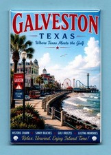 GALVESTON TEXAS TRAVEL POSTER *2X3 FRIDGE MAGNET* VACATION SOUVENIR GIFT COASTAL picture