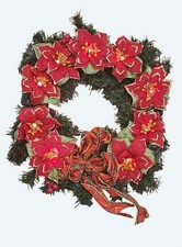 Vtg 2008 Avon Lighted Poinsettia Christmas Wreath w Plaid Bow Unused Vtg Stock picture
