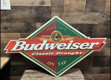 Large Budweiser Classic Draught On Tap Metal Sign – Anheuser Busch – 35” x 21” picture