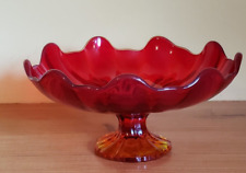 Vintage MCM Amberina Red Orange Art Glass Candy Dish Pedestal Footed Base picture