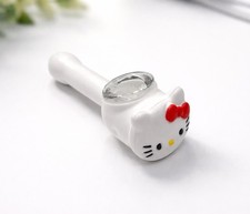 WHITE HELLO KITTY SILICONE SMOKING PIPE W/ GLASS BOWL USA SELLER picture